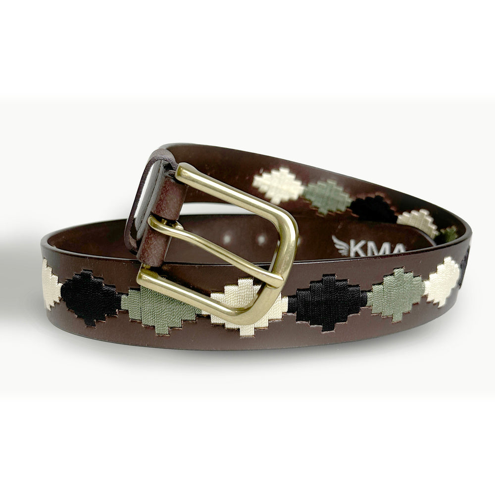 Premium Havana Leather Polo Belt                        Army Green, Black & Cream