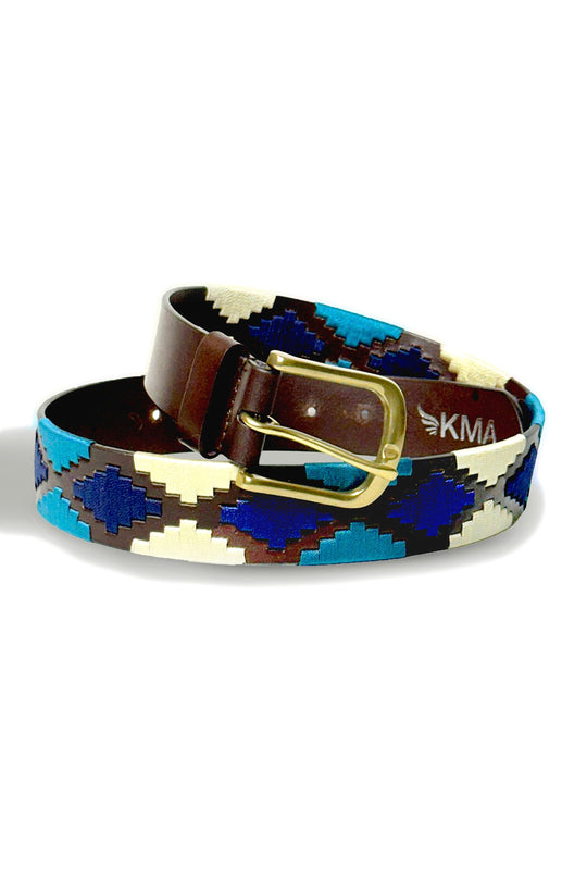 Premium Havana Leather Polo Belt                         Teal, Navy & Cream