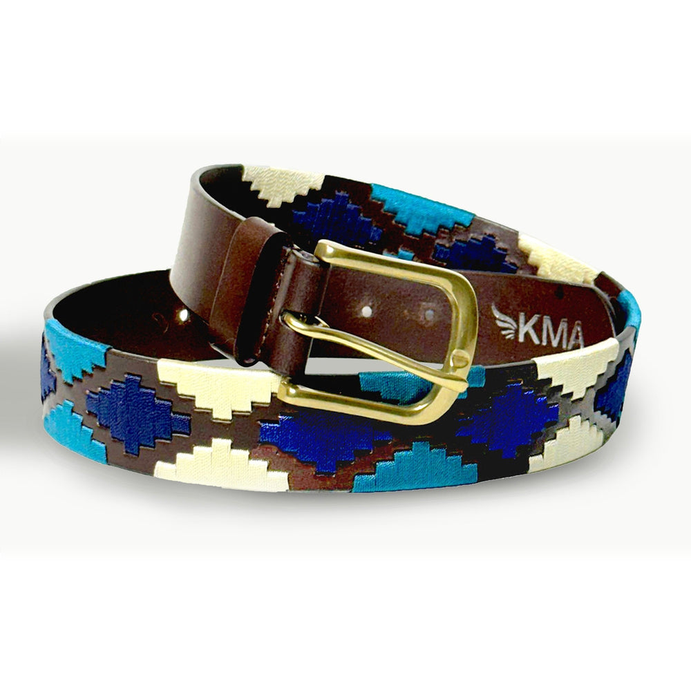 Premium Havana Leather Polo Belt                         Teal, Navy & Cream