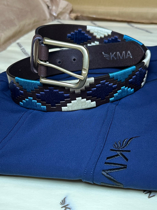 Premium Havana Leather Polo Belt                         Teal, Navy & Cream