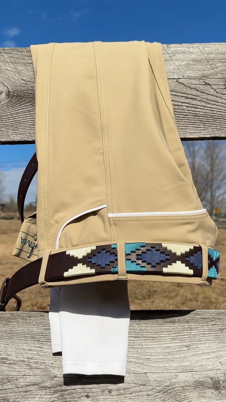 Premium Havana Leather Polo Belt                         Teal, Navy & Cream