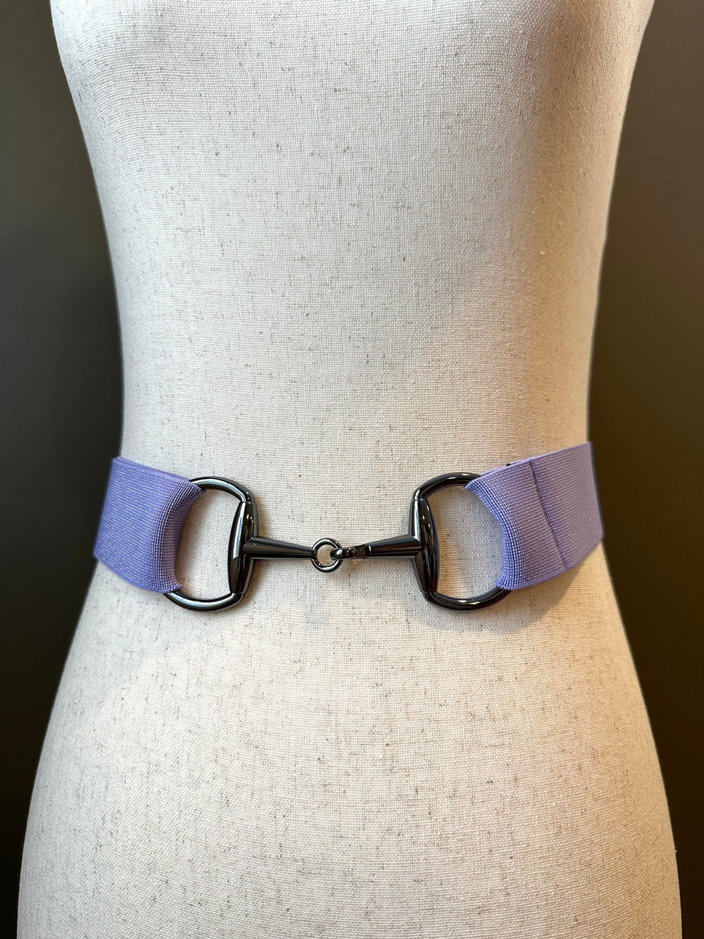 KMA Equestrian Elastic Sugared Lilac Elastic Belt with Carbon Luxe Snaffle Buckle 2