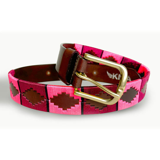 Classic Havana Leather Polo Belt - Plum & Pink