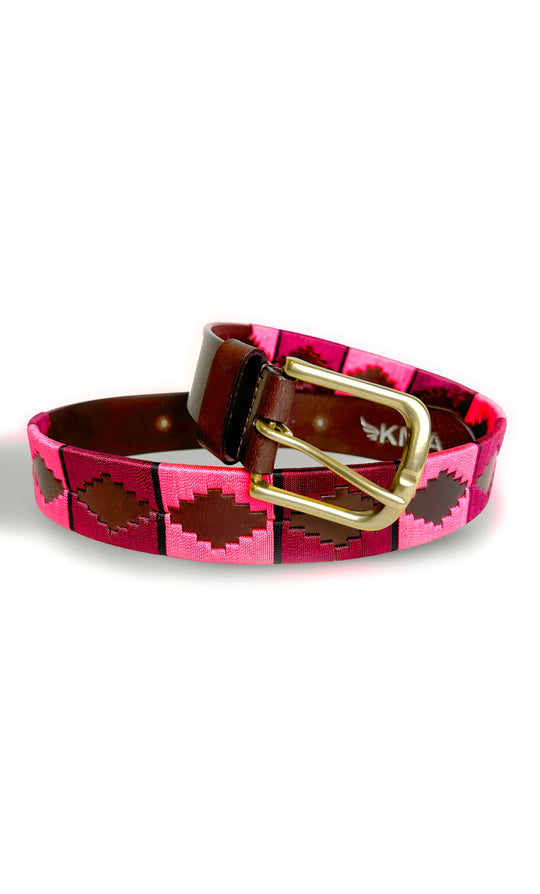 Classic Havana Leather Polo Belt - Plum & Pink