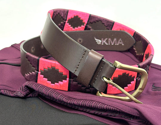 Classic Havana Leather Polo Belt - Plum & Pink