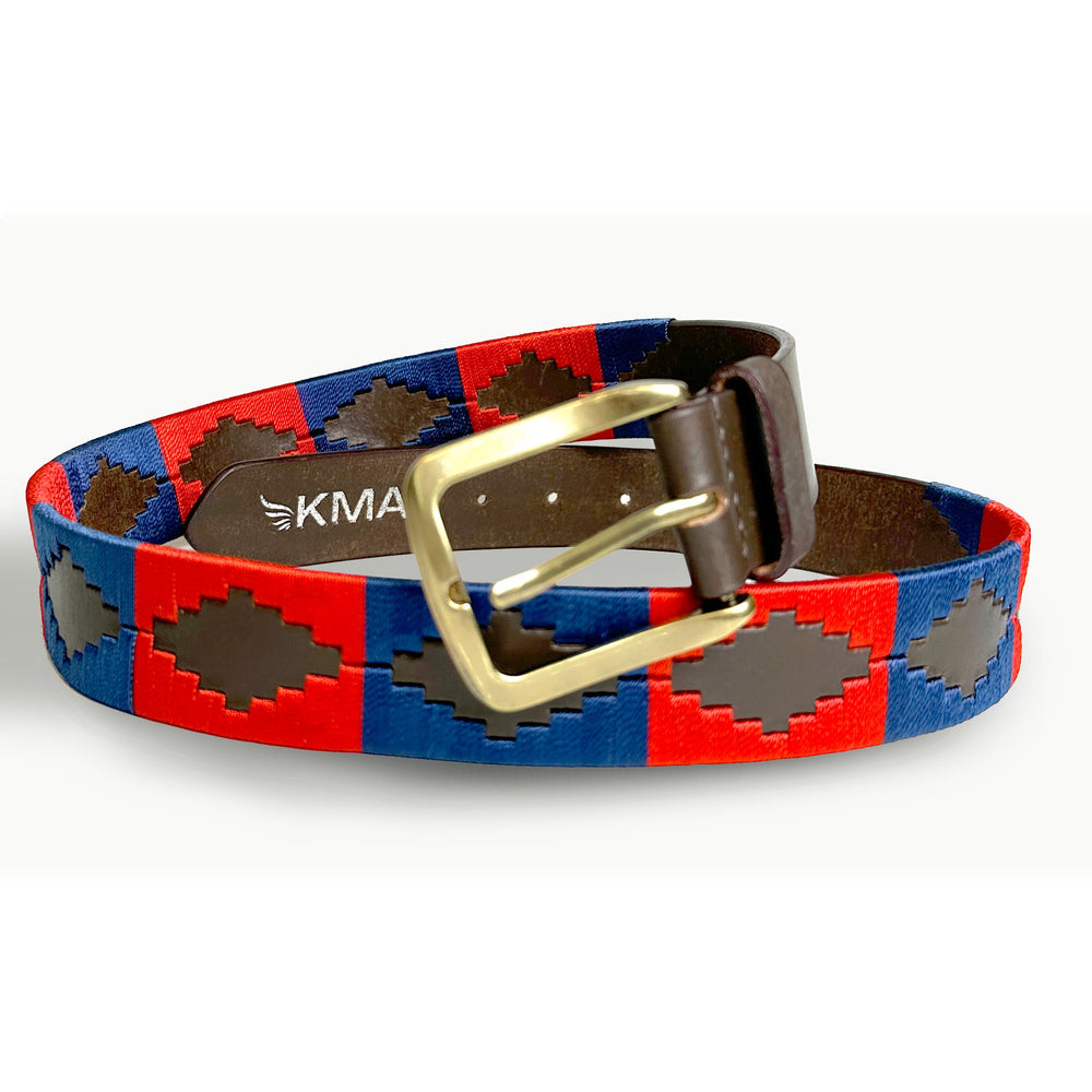 Classic Havana Leather Polo Belt - Red & Navy