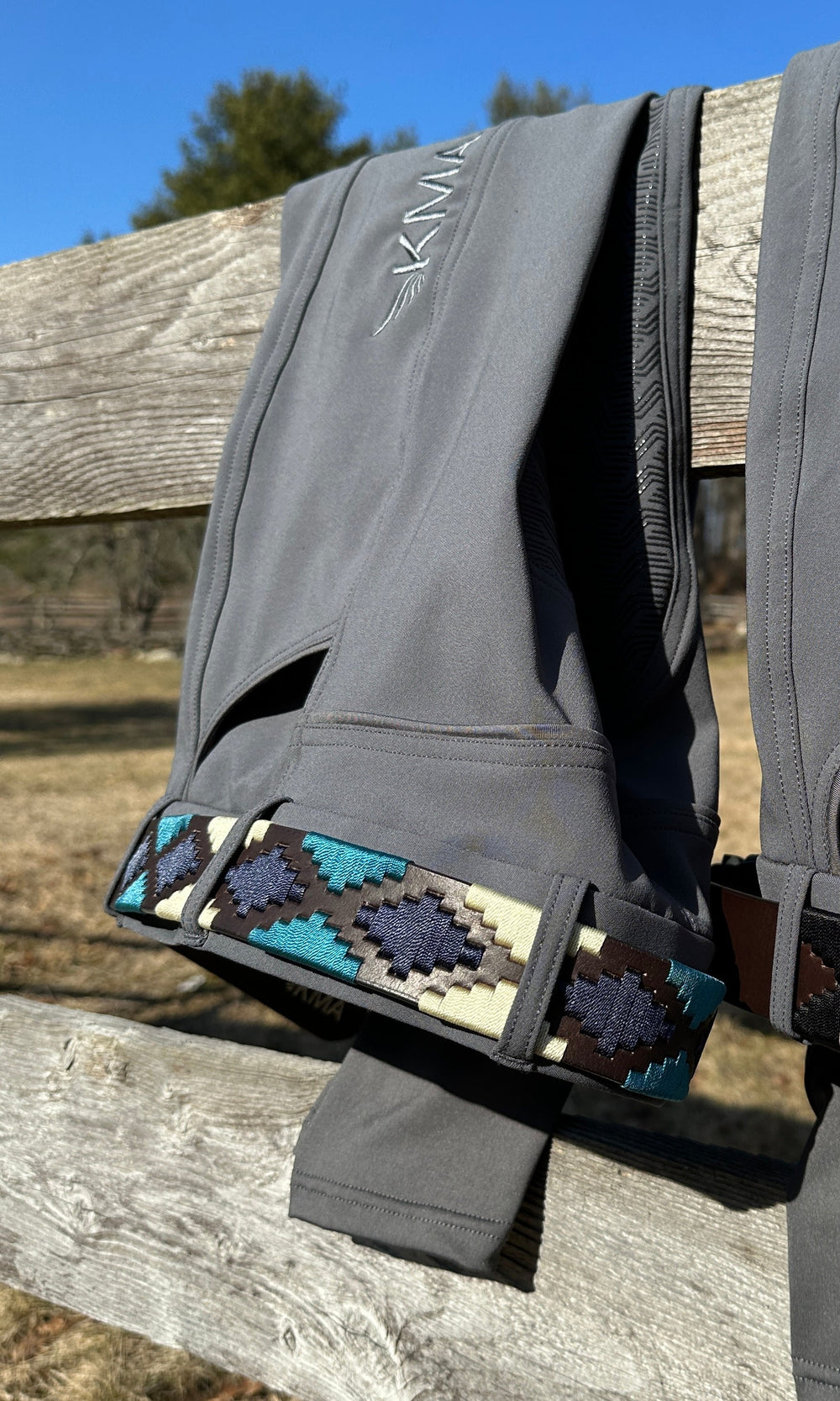 KMA Havana Leather Polo Belt                         Teal, Navy & Cream