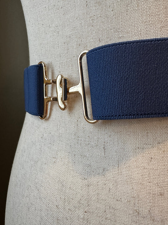 KMA Equestrian Elastic Classic Navy Elastic Belt with Gold Surcingle Buckle 1