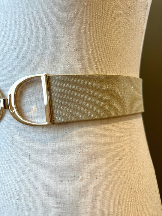 KMA Equestrian Elastic Gold Dust Elastic Belt with Gold Stirrup Buckle 1