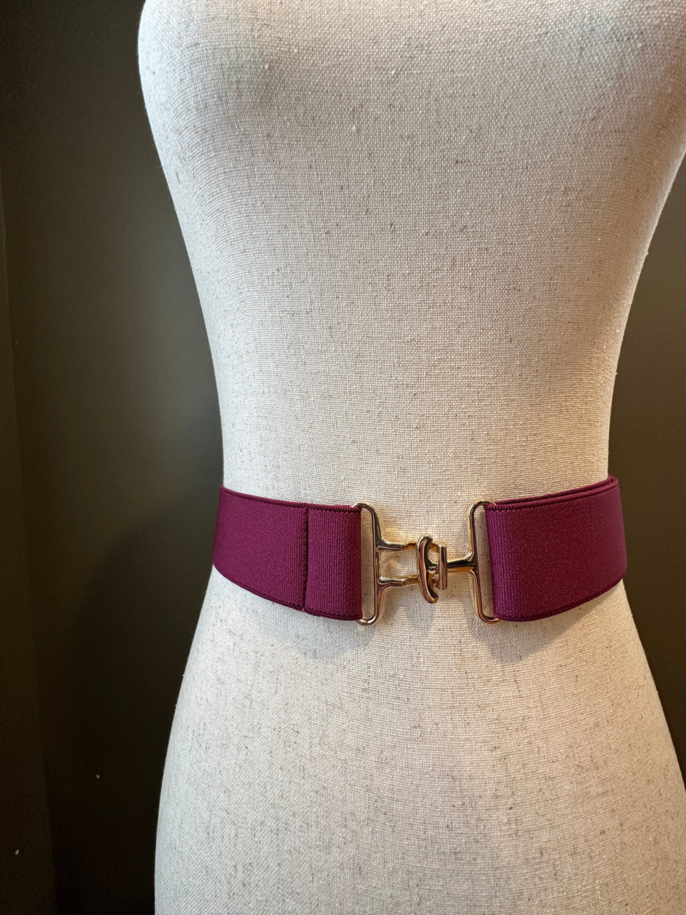 KMA Equestrian Elastic Pomegranate Elastic Belt with Gold Surcingle Buckle 2