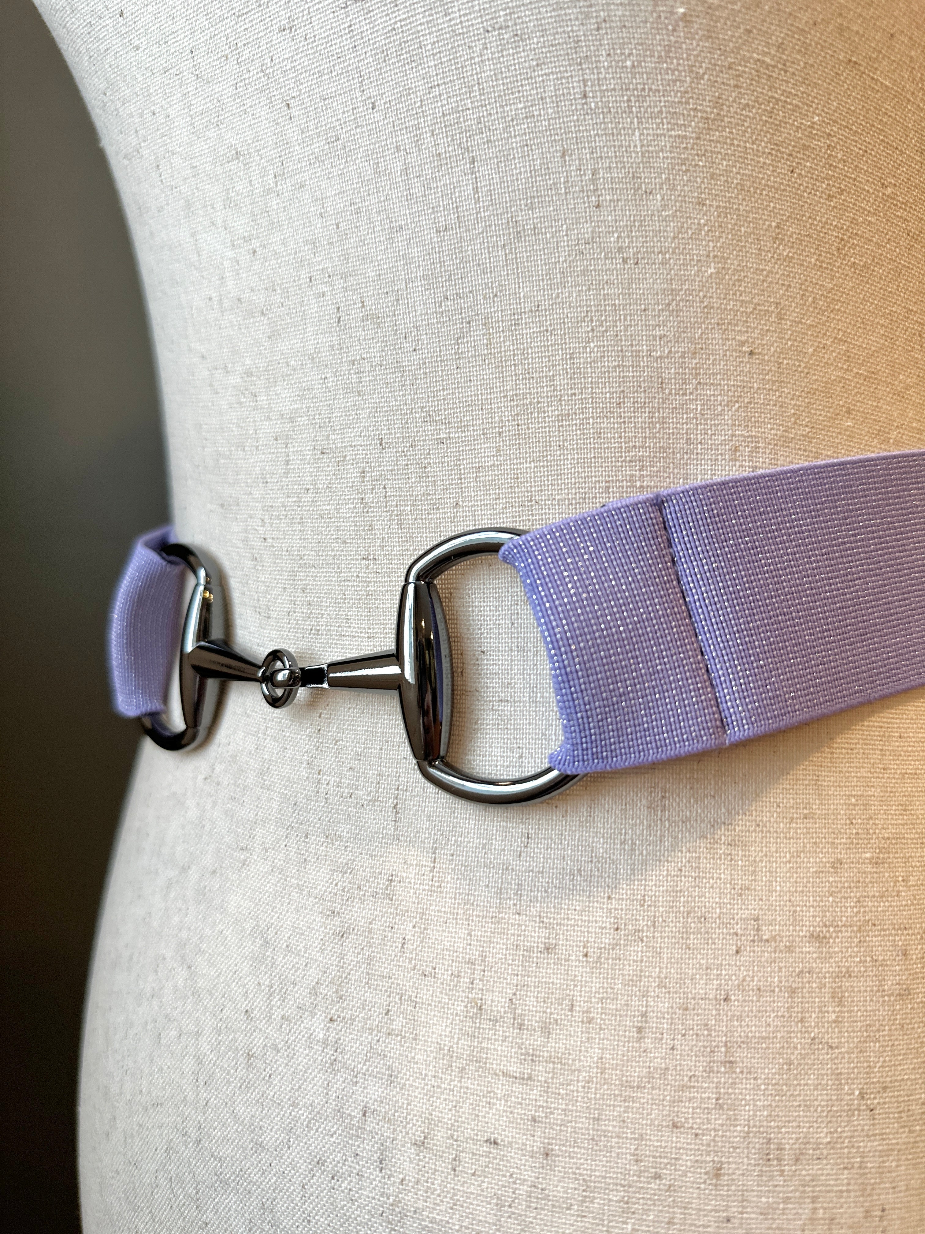 KMA Equestrian Elastic Sugared Lilac Elastic Belt with Carbon Luxe Snaffle Buckle 1