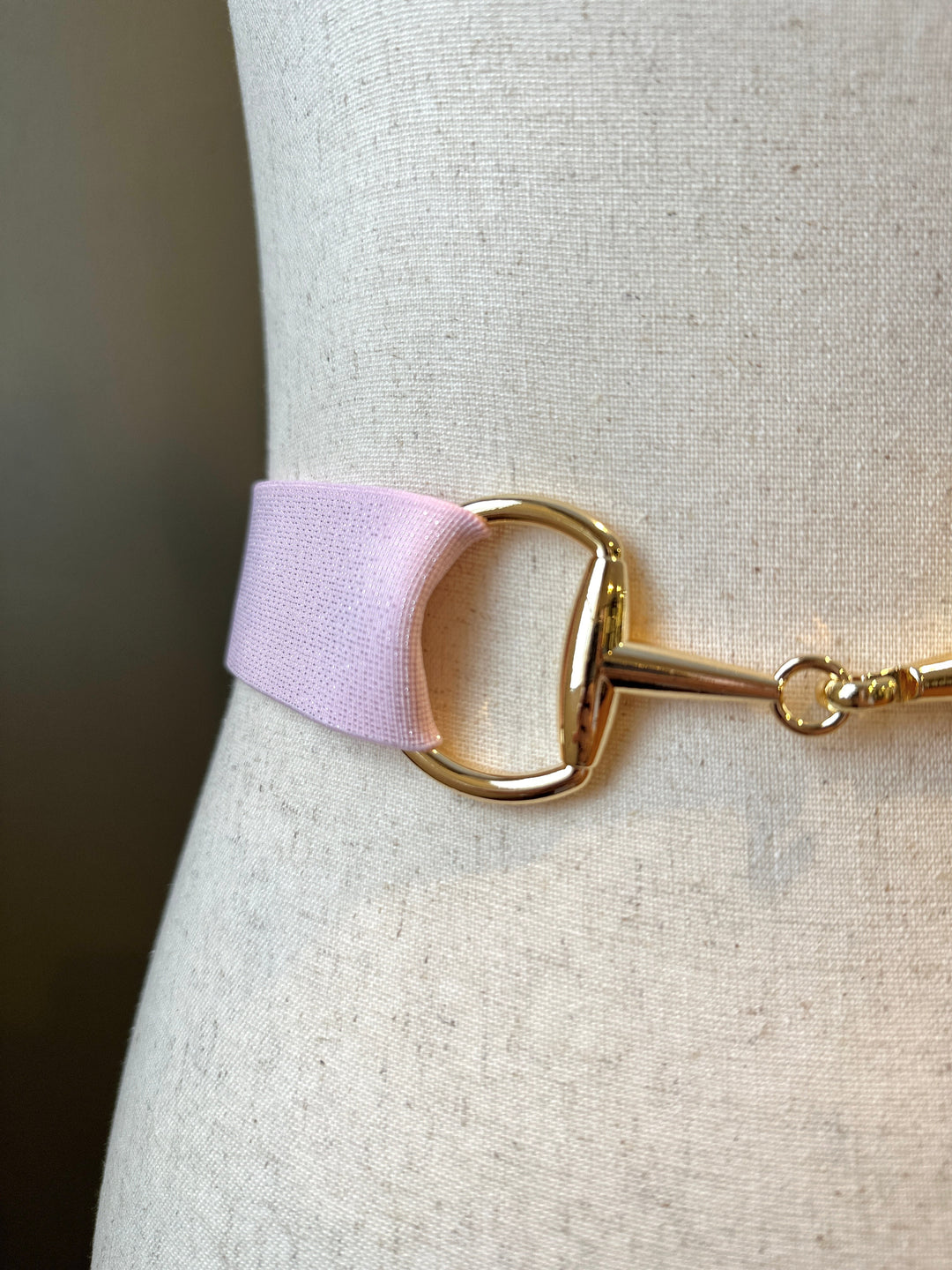 KMA Equestrian Elastic Sugared Pink Elastic Belt with Gold Snaffle Buckle 1