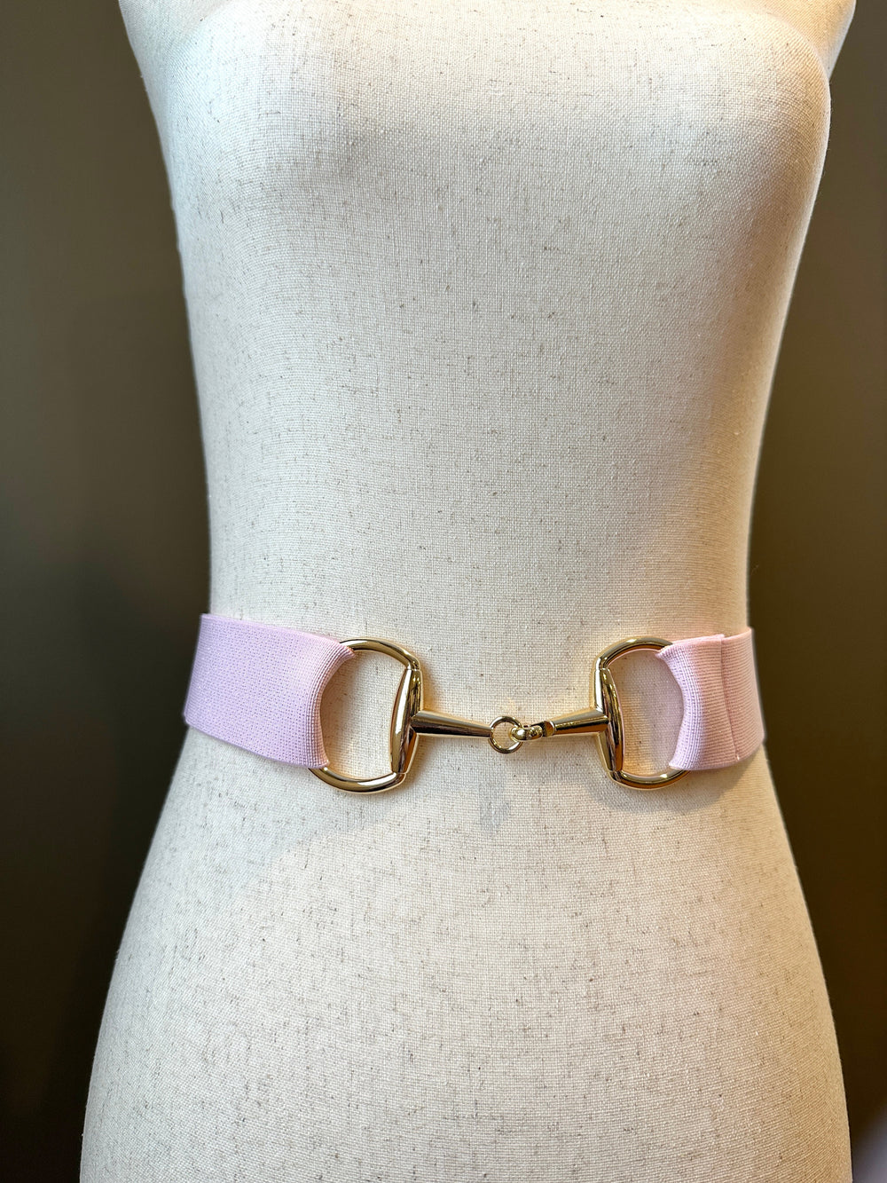 KMA Equestrian Elastic Sugared Pink Elastic Belt with Gold Snaffle Buckle 2