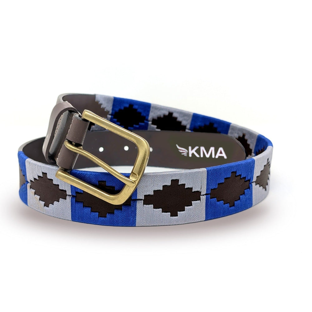 KMA Equestrian KMA Havana Leather Polo Belt Royal Blue & Steel 2