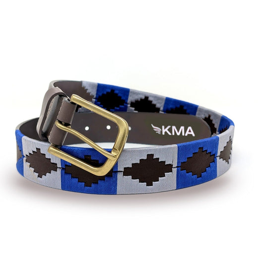 KMA Equestrian KMA Havana Leather Polo Belt Royal Blue & Steel 2