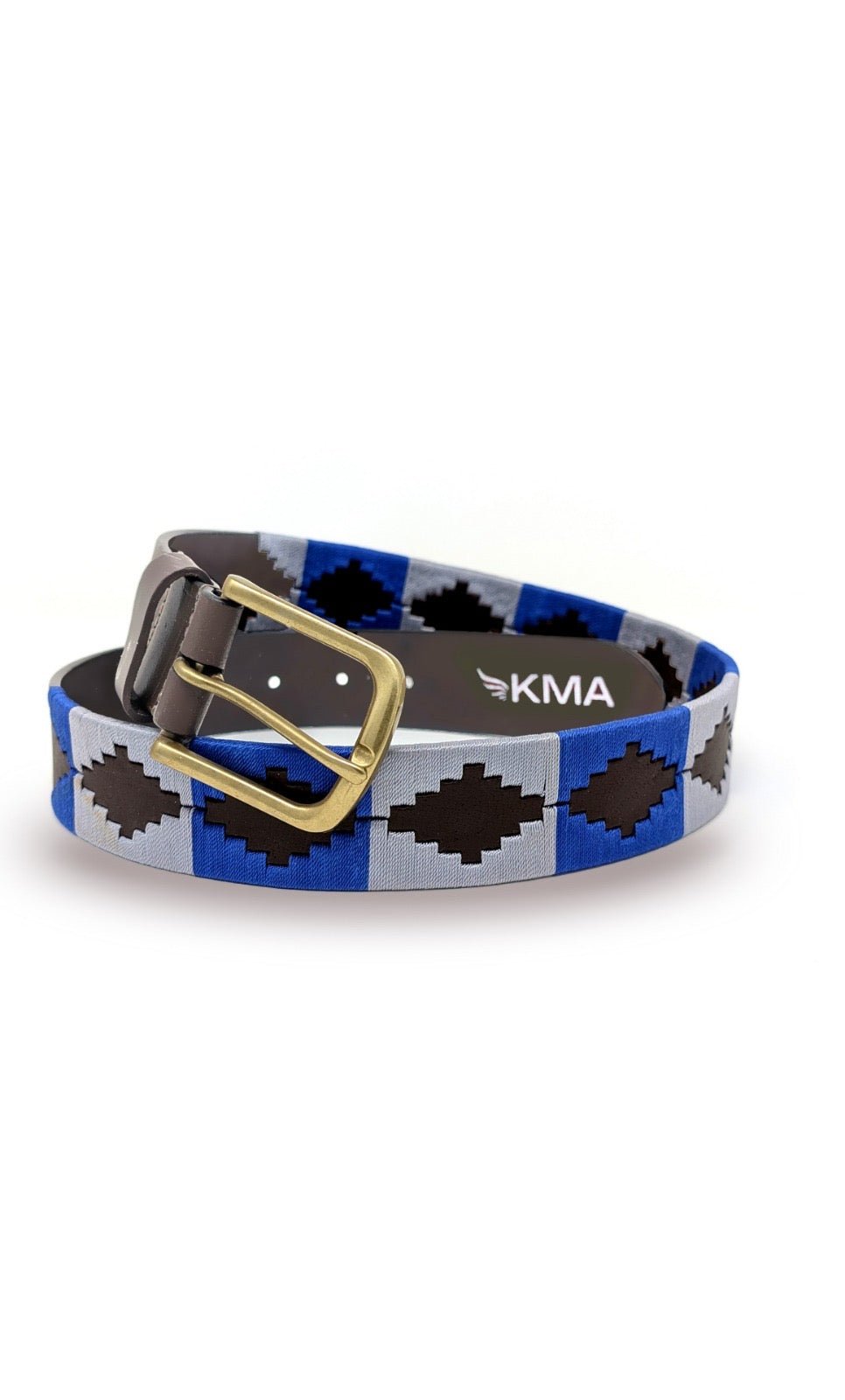 KMA Equestrian KMA Havana Leather Polo Belt Royal Blue & Steel 1