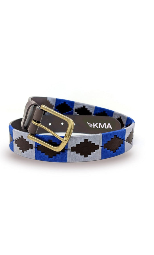 KMA Equestrian KMA Havana Leather Polo Belt Royal Blue & Steel 1